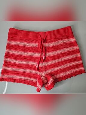 Madden NYC Red Pink Striped Knit Shorts XL Crochet Boho Beach Festival